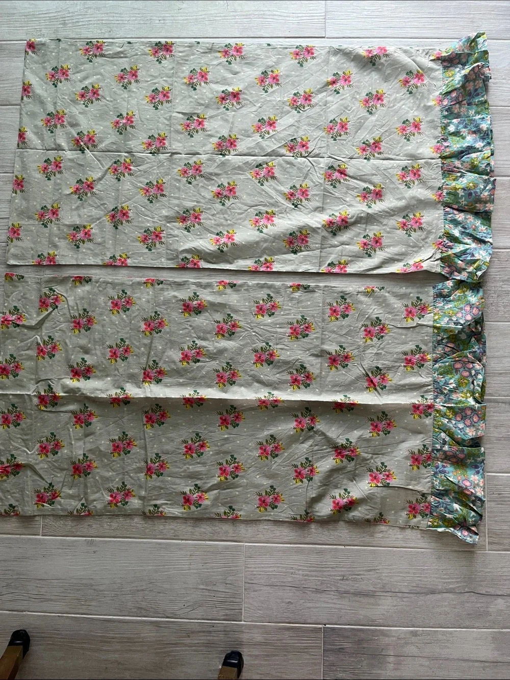 2 Natural Life king Grey Nora floral polkadot Boho pillowcases contrast ruffle
